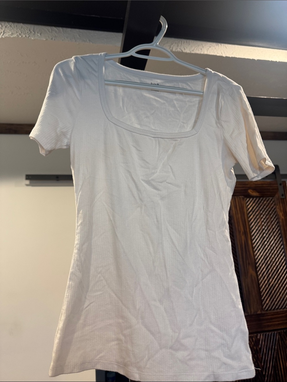 a.n.a White Ribbed Short-Sleeve Square-Neck Tee